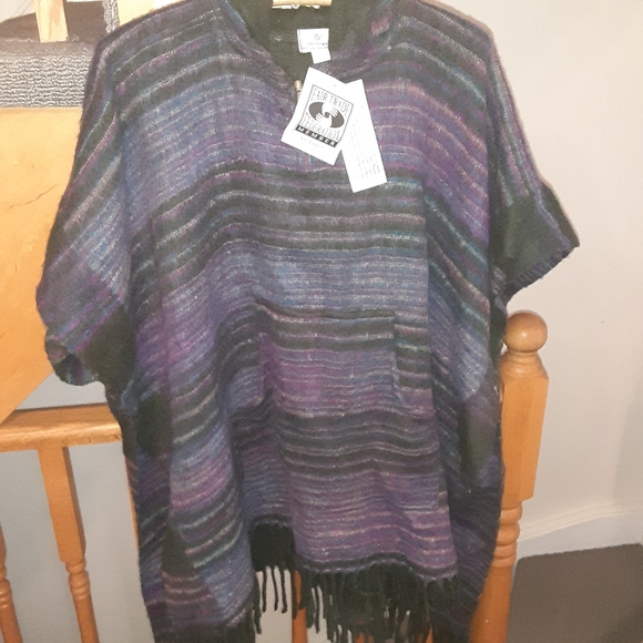 NWT Ark Imports Fairtrade Boho Fringe Poncho Purple/Blue/Green-Women's One Size - Picture 5 of 11